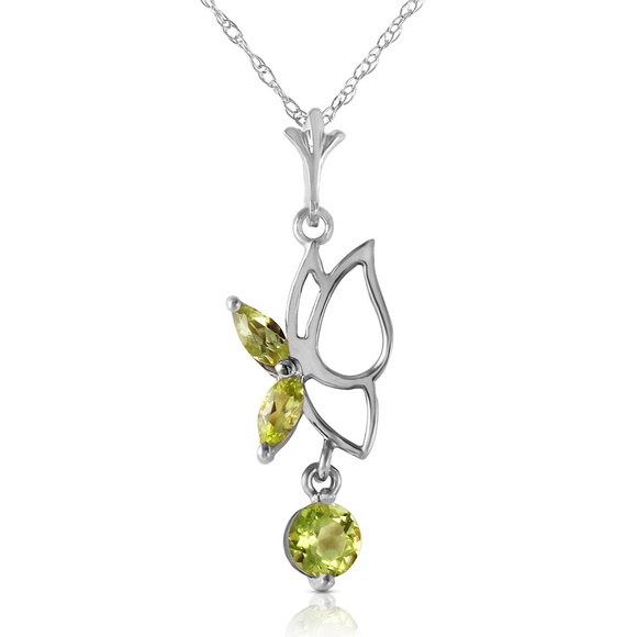 14K. SOLID GOLD BUTTERFLY NECKLACE WITH PERIDOTS